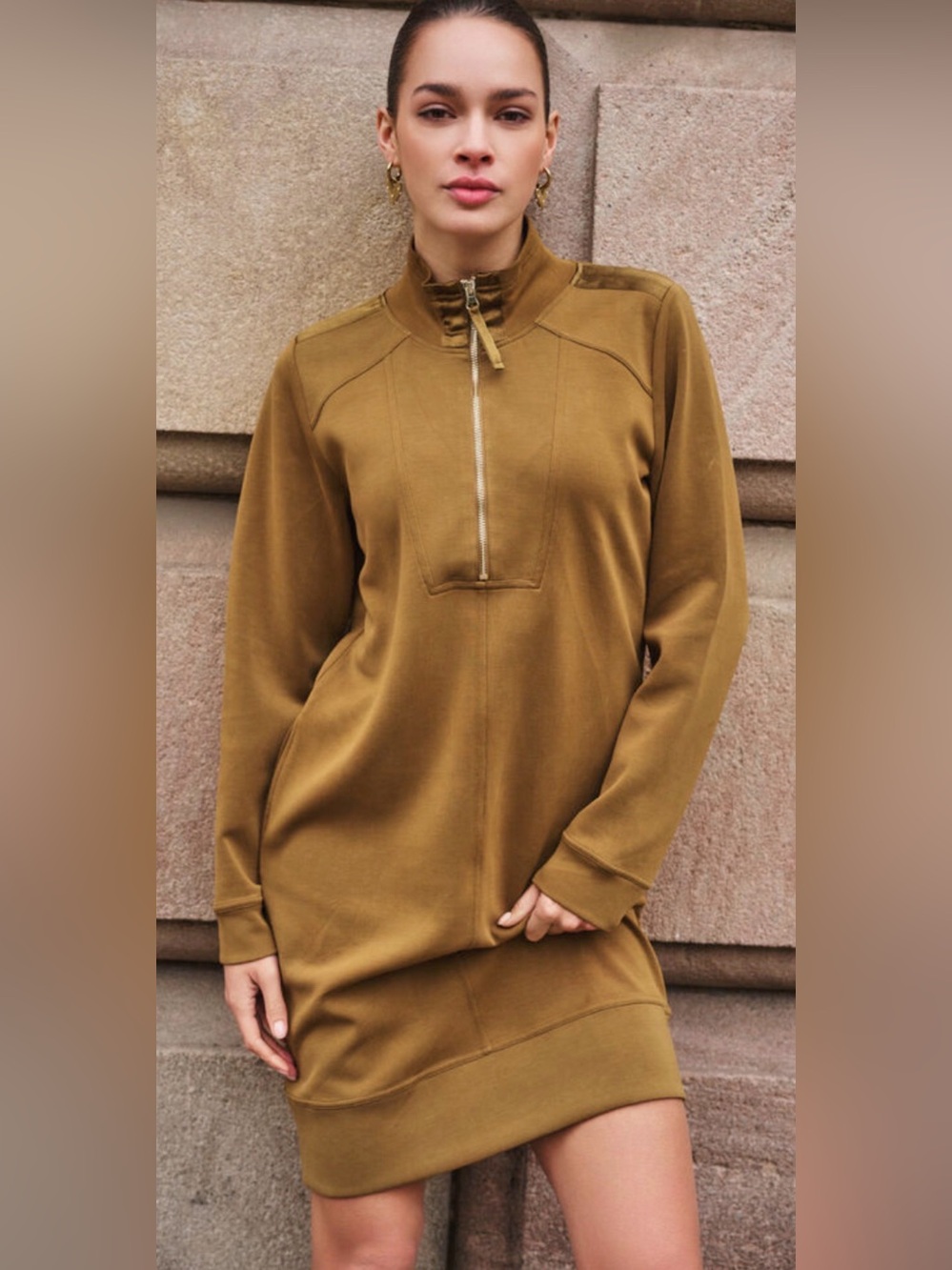 Esqualo casual long sleeve dress camel size small.NWT